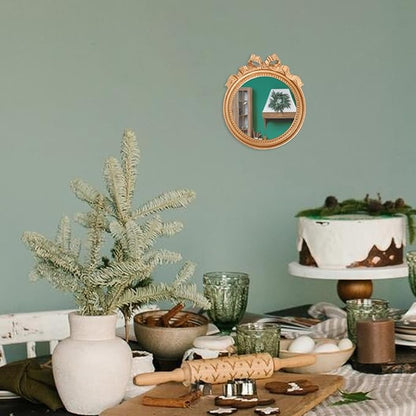 Small Wall Mirror 4.2'' Gold Vintage Makeup Desk Mirror Traditional Roundness Table Mirror Antique Mirror with Resin Frame Decorative Hanging Mirror for Bedroom Bathroom Tabletop Wall