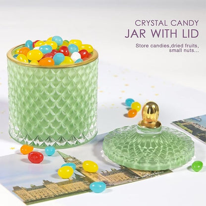 Candy Dish with Lid Glass Decorative Box, Vintage Jewelry Box, Small Candy Jar with Lid Crystal Apothecary Decor Box, Birthday Gifts For Friends Female (Green)