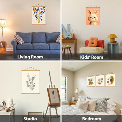 Magnetic Poster Hanger Frame for 17x24 17x22 17x21 Movie Music Posters Wall Art,Teak Wood Picture Frames for Large Canvas Diamond Map Decor, Living Room Calendar Banner Tapestry Photo Hanging Stand
