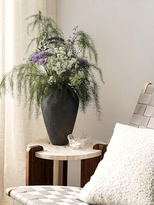 Ceramic Vase - Large 11.8 Inch Tall Floor Vase for Centerpieces, Farmhouse Rustic Minimalist Home Decor for Living Room, Enterway, Wedding (Sandstone Dark Gray)