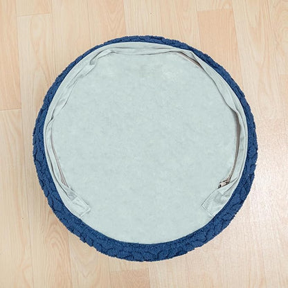 Round Pouf Ottoman Stuffed 20 x 20 x 14 Inches Boho Poof Foot Stool Home Decor Floor Pouffe Ottoman Foot Rest for Couch Sofa Bean Bag Chairs Living Room Bedroom (Navy Blue)