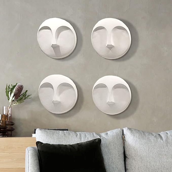 Howard Elliott Ceramic Round Decorative Face Hanging Wall Decor Sculpture, White Matte Glazed Finish Wall Vase Decor for Living Room, Bedroom, Hallway & Entryway, 10 x 10 Inch