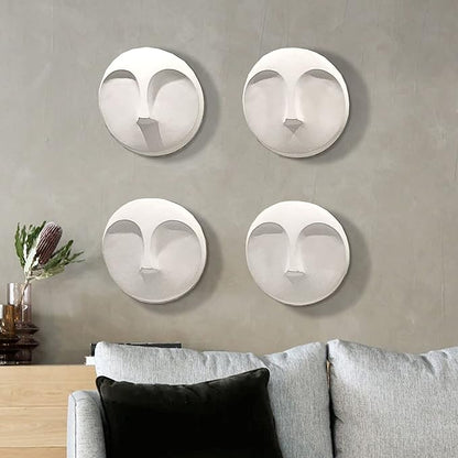 Howard Elliott Ceramic Round Decorative Face Hanging Wall Decor Sculpture, White Matte Glazed Finish Wall Vase Decor for Living Room, Bedroom, Hallway & Entryway, 10 x 10 Inch