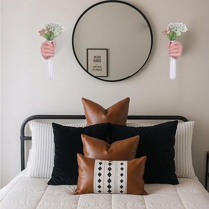 2 Pieces Wall Sculptures, Hands Vase Home Decor, Wall Mount Art Sculpture, Unique Wall Art Statue, Funky Flower Vase Decorations, Modern Eclectic Hanging Decor,Hands Statue (Pink(L+R))