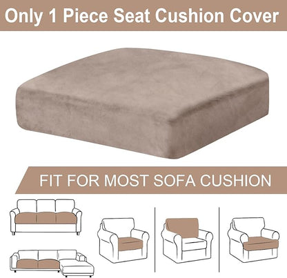 Couch Cushion Cover Velvet 1 Piece Seat Cushion Cover Stretch Armchair Cover Separate Sectional Sofa Slipcovers Furniture Protector (1-Seater or Sofa Backrest, Tan)