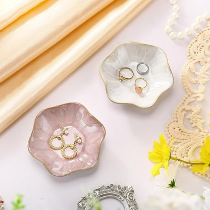8 Pcs Ceramic Trinket Dish Lotus Leaf Jewelry Tray Small Ring Dish for Earrings, Rings, Jewelry Holder, Key Bowl(White,Pink)