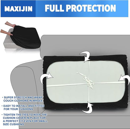 MAXIJIN Velvet Stretch Couch Cushion Covers Soft Sofa Cushion Cover Replacement Sofa Seat Cushion Slipcovers Furniture Protector with Elastic Bottom (1 Piece Sofa Cushion Cover, Black)