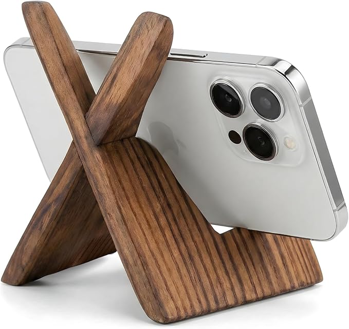 TOJTIK Phone Holder Wood, Small Phone Stand for Desk, Portable Cell Phone Holder for Smartphones & Mini Tablets, Wooden Desktop Organizer & Book Holder, iPhone Stand for 11/12/13 pro max & iPads