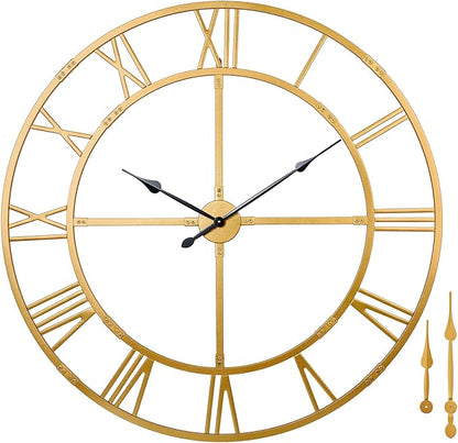 Large Wall Clock for Living Room Decor – 60 Inch Silent Non-Ticking Modern Farmhouse Wall Clock, Oversized Decorative Metal Roman Numeral Clock (Gold, 60 Inch)