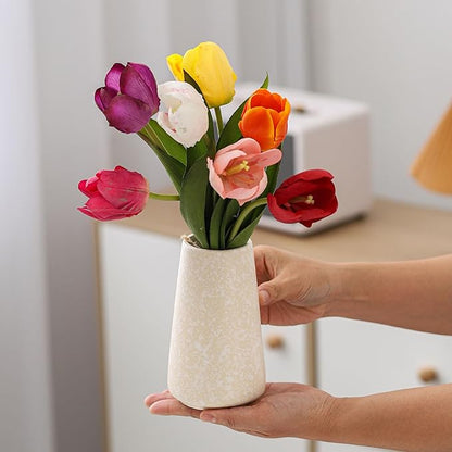 Beige Vase - 6" White Textured Vase, Pampas vase, Boho Rustic Vases for Home Decor, Farmhouse Decor, Minimalist Cream Modern Flower vases for Centerpieces, Living Room, Bedroom