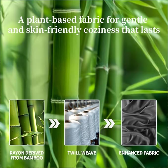 Shilucheng 100% Viscose Derived from Bamboo_ Sheets Cal King Size 4pcs - Ultra Cooling & Silky Soft Bed Sheets, 16" Deep Pocket, Perfect for Hot Sleepers, Hotel Bedding Sheets (Black)