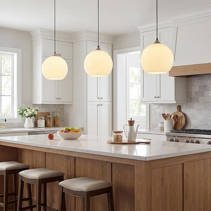 Milky Luster Glass Pendant Lights Kitchen Island Globe Pendant Light Fixtures Modern Pendant Lighting for Bedroom Living Dining Room Light Fixture (9.84 in, 1 Pack)