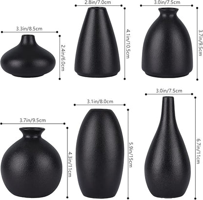 Set of 6 Matte Black Small Vases for Flowers, Ceramic Bud Vase Bulk Boho Centerpieces for Tables, Mini Short Vase Modern Bulk Wedding Centerpieces Ikebana Vases for Bridal Shower/House Warming Gift