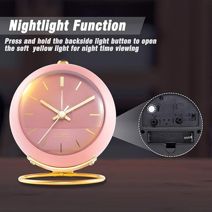AYRELY® Battery Operated Desk Alarm Clocks with Light,Retro Silent No Ticking Analog Small Clock,Loud Table Clock for Bedside/Bedroom/Kitchen/Office/Travel/Kids/Room Decor Aesthetic Vintage(Pink)