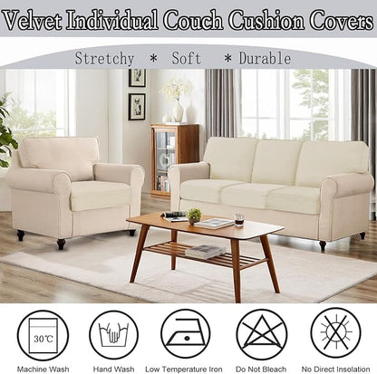 NAISI Couch Cushion Covers 1 Piece Velvet Stretch Sofa Seat Covers or Backrest Covers Soft Individual Couch Covers for Sectional Sofa(1 PC for Seat Cushion or Backrest,Cream)