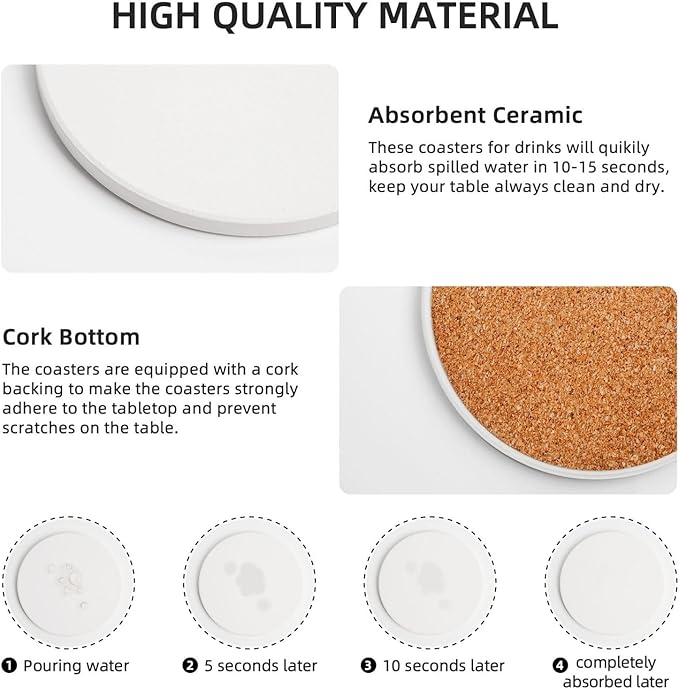6 Pcs Ceramic Coasters with Holder Absorbent Drink Round Fantasy Starry Sky Galaxy Gellyfish Design for Home Table Coffee Cup Wine Beer Bar,Size 4.4 inches