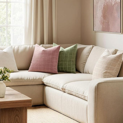 MIULEE Valentines Decorative Chenille Throw Pillow Covers Vintage Plaid Couch Pillows 18x18 Inch Set of 2 Boho Farmhouse Cushion Covers Modern Spring Home Decor for Sofa Bed Living Room Blush Pink