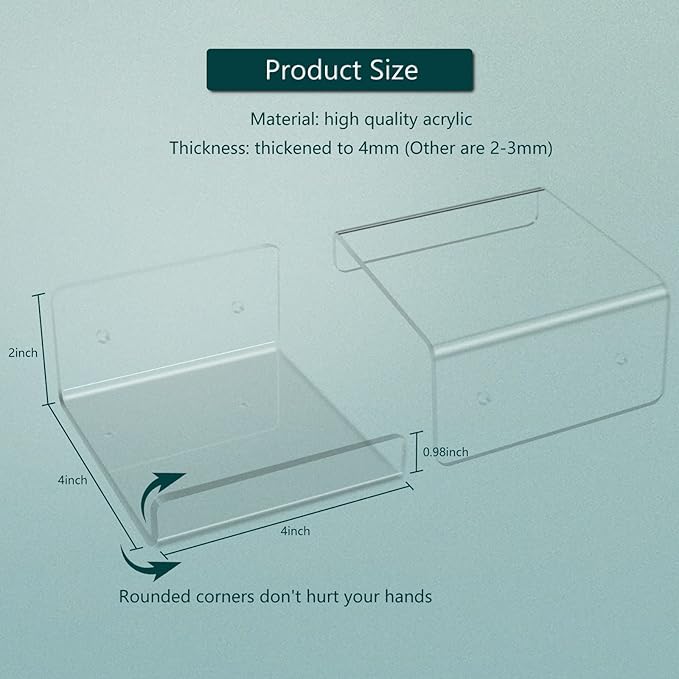 Floating Acrylic Shelves, 4x4 Inch Clear Wall Shelves, Small Plant Display Stand (No Drill Shelf, 4 Pack)
