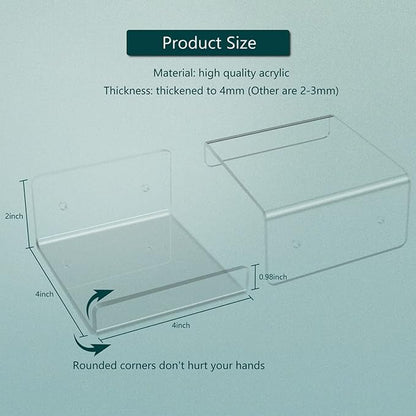 Floating Acrylic Shelves, 4x4 Inch Clear Wall Shelves, Small Plant Display Stand (No Drill Shelf, 4 Pack)