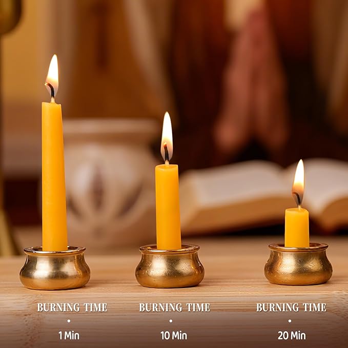 40Pcs 30 Minute Meditation Candles Beeswax Candles, Dripless Mini Beeswax Taper Candles with Brass Candle Holders, Prayer Candle Gift for Yoga Relaxation