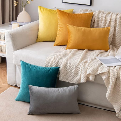 EMEMA Fall Gold Velvet Throw Pillow Covers 20x20 Inch Set of 2 Decorative Square Pillowcase Soft Solid Cushion Case for Couch Sofa Bedroom Livingroom