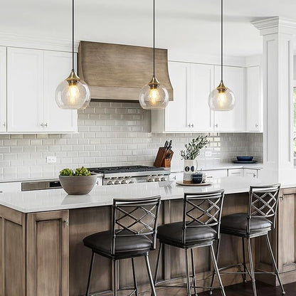 Clear Glass Pendant Lights Kitchen Island Lighting Globe Pendant Light Fixtures Modern Pendant Lighting for Kitchen Island Bedroom Living Dining Room Light Fixture(5.9in, 1-Pack)