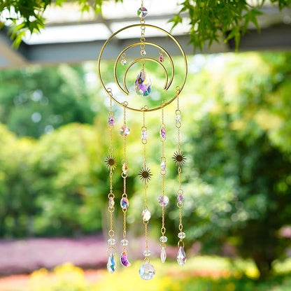 H&D HYALINE & DORA Crystal Suncatcher Moon Sun Catcher Window Suncatchers Crystal Wind Chimes for Window Home Garden Backyard Decor Light Catchers Gift for Women