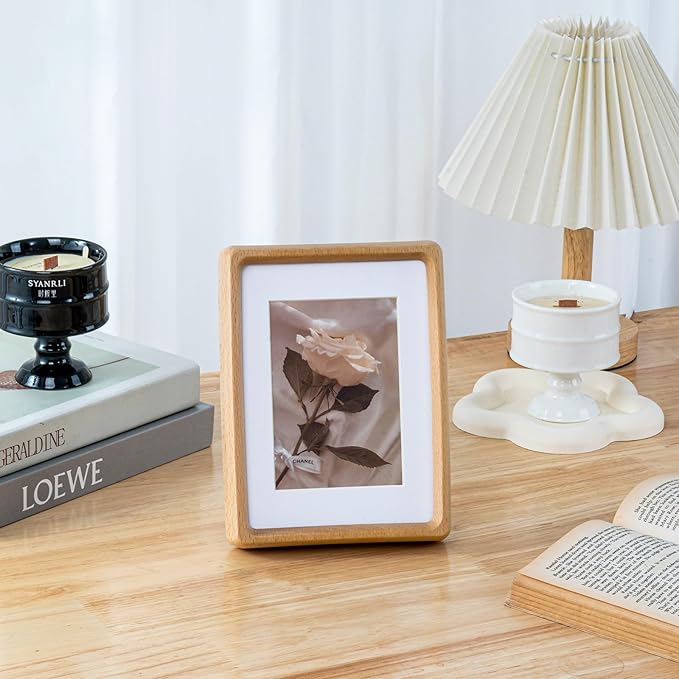 TEYCLZORE 4x6 Natural Wood Picture Frame, Handmade Beech Wood Photo Frame, Display 3x4 Picture with Mat or 4x6 Without Mat, Tabletop Display and Wall Hanging