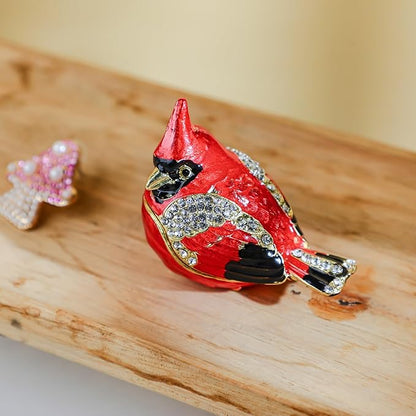 YU FENG 2.3inch Cardinal Bird Trinket Box Animal Hinged Trinket Boxes Small Enamel Jewelry Trinket Box Bird Figurine Ring Box for Daughter Girl Women Christmas Gift
