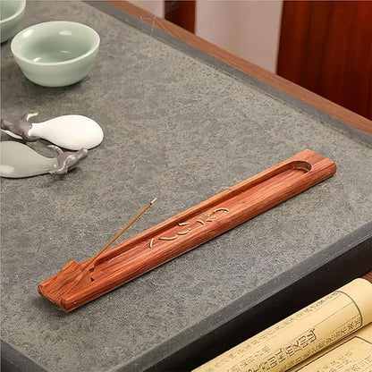 Wood Incense Holder for Sticks with Adjustable Angle & Ash Catcher | 9.8 Inch Inscent Stick Holder Burner | Zen Yoga Room Decor, Durable Natural Teak Incense Holders for Stick Incense