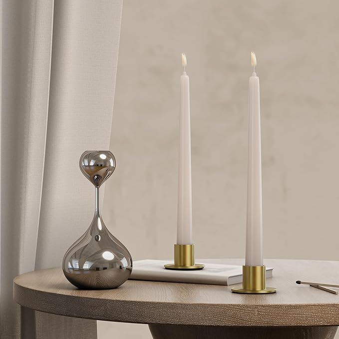 2 Pcs Brass Candle Holder - Elegant Taper Candle Holders, Classic Brass Candlestick Holders for Table Centerpiece, Festive Christmas Mantel Display or Sophisticated Home Decor