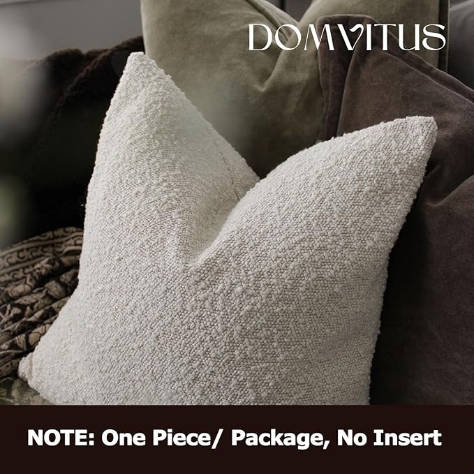 DOMVITUS Boucle Pillow Covers 24x24 Luxury Throw Pillow Covers Decorative Bed Sofa Pillows for Living Room Accent Couch Pillows Soft Cushion Case, 1PC, Ivory