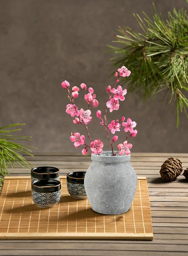 Serene Spaces Living Antique Ashen Stamnos Cement Vase, Grey Concrete Floral Vase, Home, Office Decor, Table Centerpiece for Vintage Wedding, Anniversary, Birthday, Holiday, 5.75" Diameter & 6" Tall