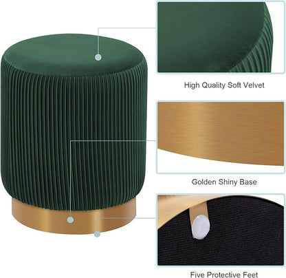 DUHOME Modern Round Velvet Ottoman Footrest Vanity Stool Dark Green