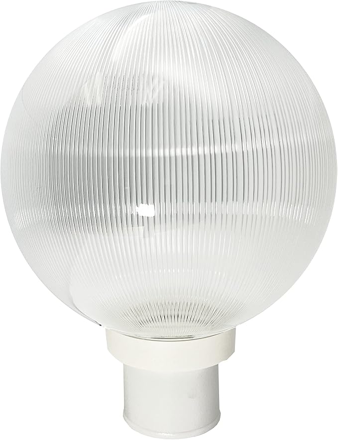 KASTLITE Lamp Post Globe Combo Lighting Fixture | 10" Prismatic Acrylic Lens with White Fitter & Twist Lock Mounting | Fits 3" Diameter Posts (Not Included) | Comes with with 5000K LED Bulb
