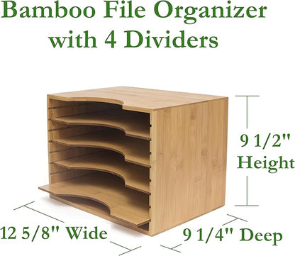 Lipper International 811 Bamboo Wood File Organizer with 4 Dividers, 12 3/4" x 9 1/4" x 9 1/2"