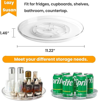 vacane Clear Lazy Susan Organizer, Non-Skid Plastic 11" Lazy Susan Turntable for Cabinet Rotating Pantry Lazy Susan Cabinet Organizer, Storage Containers for Kitchen, Refrigerator Countertop