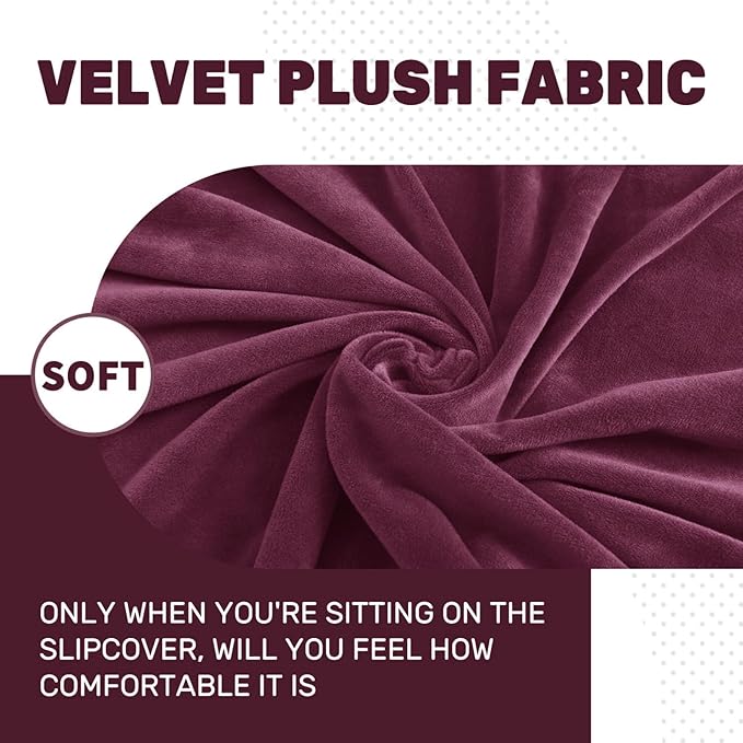 MAXIJIN Velvet Stretch Cushion Covers Fitted Couch Cushion Slipcovers Sofa Seat Cushion Covers for Individual Cushions with Elastic Bottom (3 Piece Sofa Seat Slipovers, Wine Red)