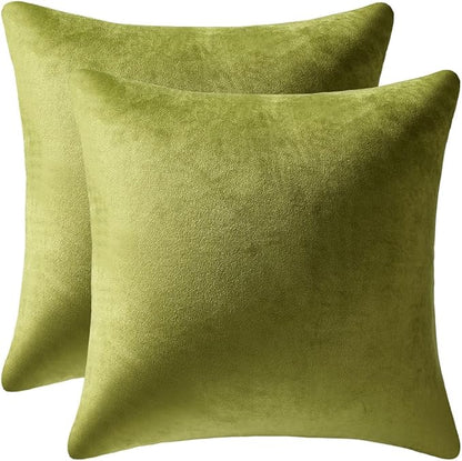 Couch Pillow Cases 16x16 Chartreuse: 2 Pack Cozy Soft Velvet Square Throw Pillow Covers for Farmhouse Home Decor