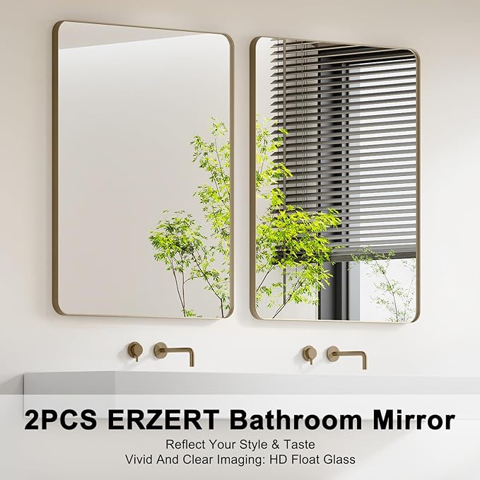 Bathroom Mirrors for Over Sink,2Pcs 24x36Inch Vanity Mirrors for Wall,Bronze Metal Frame Rectangle Mirrors for Bathroom, Farmhouse,Restroom,Hangs Horizontally or Vertically