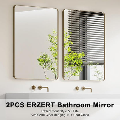 Bathroom Mirrors for Over Sink,2Pcs 24x36Inch Vanity Mirrors for Wall,Bronze Metal Frame Rectangle Mirrors for Bathroom, Farmhouse,Restroom,Hangs Horizontally or Vertically