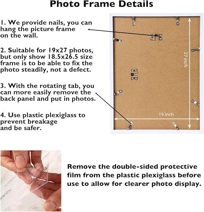 19x27 Picture Frame Set of 2 White for Poster Photo Picture, Horizontal and Vertical Formats for Wall Hanging, 19 x 27 Wall Poster Photo Frame for 19 by 27 Photos, 2 Pack, White