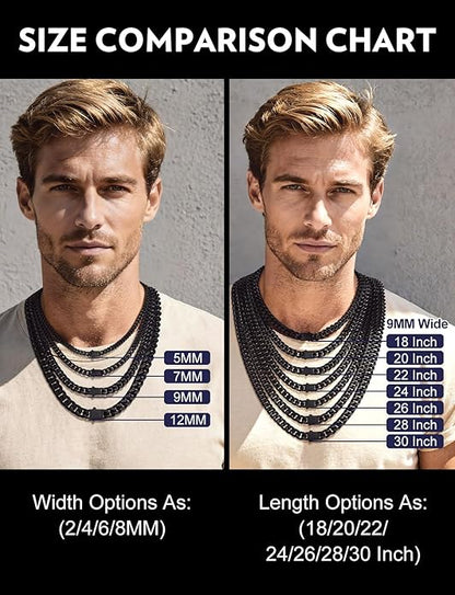 Bandmax Mens Stainless Steel Chain Necklaces 5/7/9/12MM Chunky Miami Cuban Link Chain Necklace Bracelet Silver/Gold Plated/Black Chains for Men 18"-30"