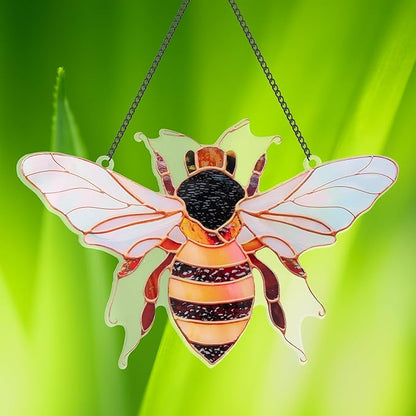 Bee Window Hangings Decor - Acrylic Sun Catcher Ornaments with Hook & Chain,Art SunCatcher Pendant for Gifts Indoor Outdoor Home Wall Living Room Spring Summer Decoration (Single Bee)