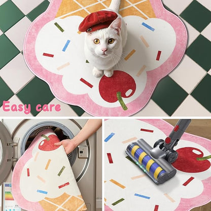 jinchan Cute Fun Rug Ice Cream Shaped Playroom Mat Washable Pastel Cone Cool Rug Soft Funny Mat Non Slip Unique Doormat Lightweight Anime Funky Gift for Girls Kids Dorm Bedroom, 30''x48''