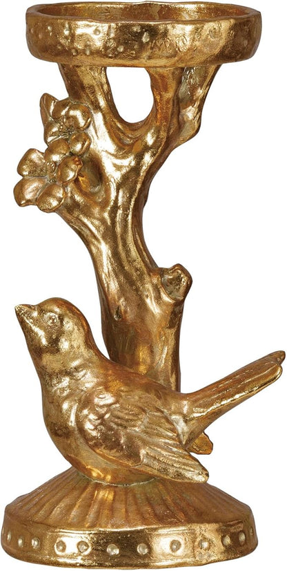 Creative Co-Op Resin Candleholder with Bird and Branch Design, Gold Finish
