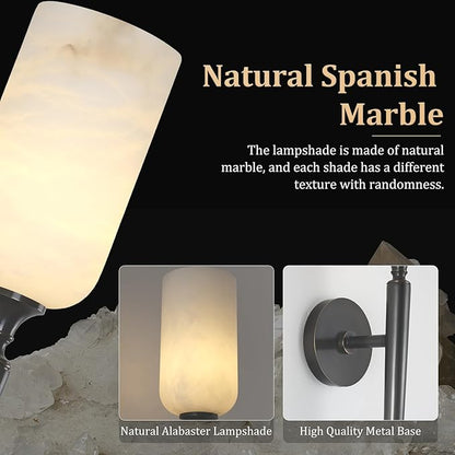 Alabaster Wall Sconce, Modern Bronze Bathroom Sconces, Marble Sconces Wall Lighting for Living Room Vanity Foyer Hallway Bedroom Staircase H-22in(Dimmable Bulb INCL)