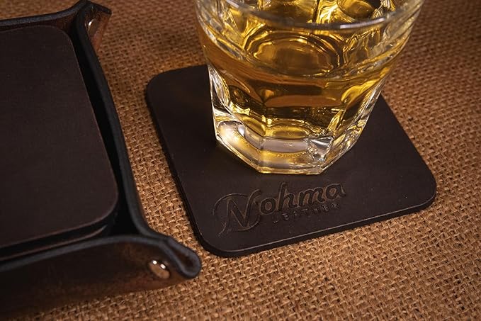 Valet Tray – Full-Grain Leather Catchall Organizer for Keys, Phone & Wallet – Rustic Nightstand & Desk Tray with Raised Sides – Handmade in USA (Vintage Brown, Small Square/Coaster Set)