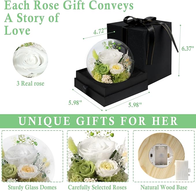 FIACO Preserved Rose Birthday Gift for Women Forever Fresh Flowers for Prime Delivery Gift for Mom Grandma Wife Valentines Mothers Day Christmas Anniversary Eternal Roses in Glass Dome