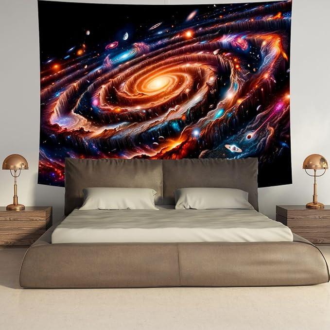Delur Galaxy Tapestry Spiral Universe Planet Starry Sky Wall Hanging Tapestry Outer Space Nebula Cosmic Psychedelic Abstract Headboard for Bedroom Living Room Home Decor (51.2" x 59.1")